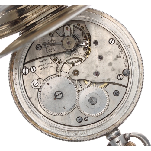 285 - Silver hunter lever pocket watch, Birmingham 1923, Swiss 'LTG' movement (L Tieche Gammeter), Roman n... 