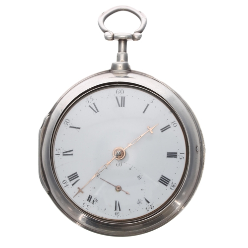 288 - George III silver pair cased verge pocket watch, London 1792, the fusee Massey III movement signed J... 