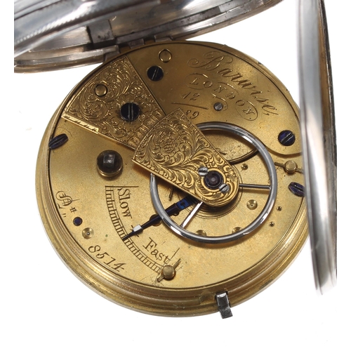 291 - Small Victorian silver fusee lever pocket watch, London 1858, signed Barwise, London, no. 8514, 12/2... 