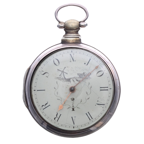 299 - George III silver verge pair cased pocket watch, Birmingham 1818, the fusee movement signed Dawson, ... 