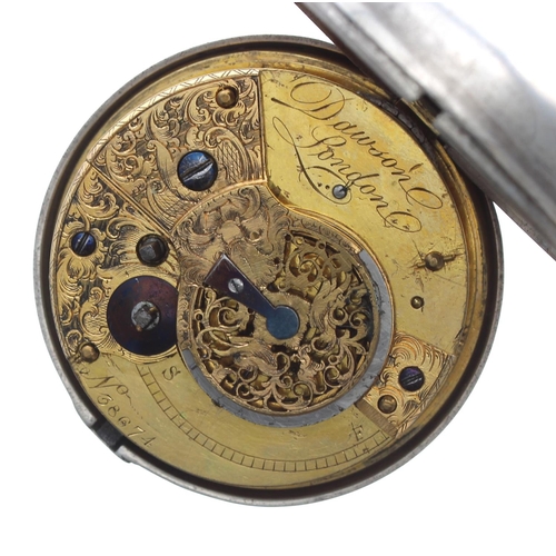 299 - George III silver verge pair cased pocket watch, Birmingham 1818, the fusee movement signed Dawson, ... 