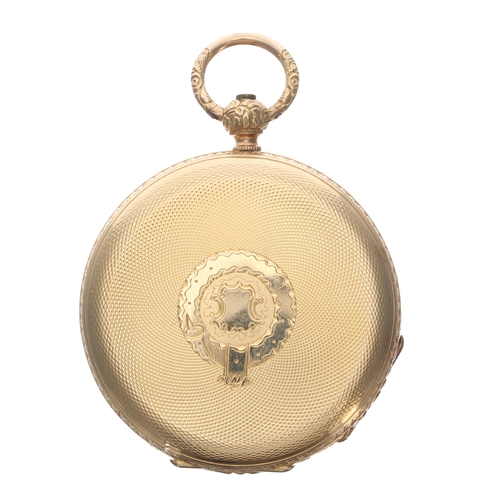 301 - Swiss 18k cylinder pocket watch, three quarter plate gilt frosted movement signed Lagier Genéve, wit... 