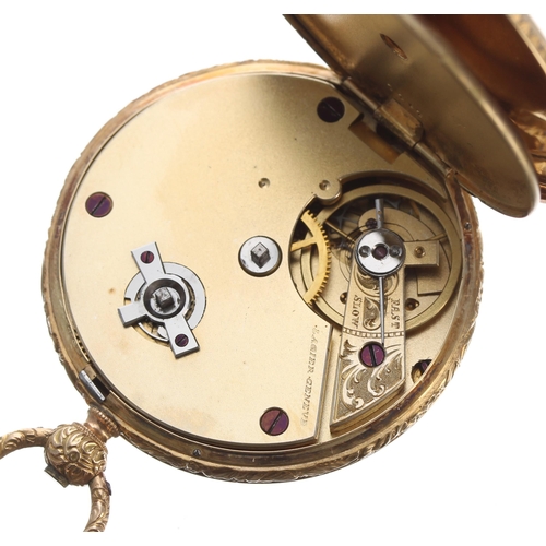 301 - Swiss 18k cylinder pocket watch, three quarter plate gilt frosted movement signed Lagier Genéve, wit... 