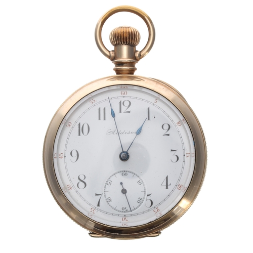 302 - Addison duplex gold plated pocket watch, signed Patented gilt frosted three quarter plate movement, ... 