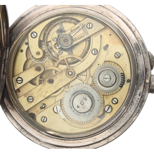 303 - Goliath calendar nickel cased lever pocket watch, the gilt frosted bar movement with compensated bal... 