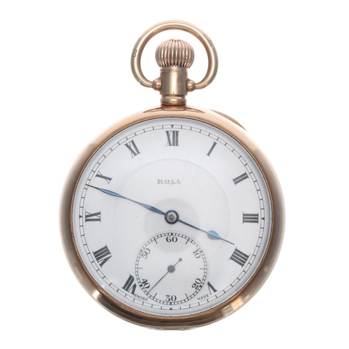 304 - Rolex 9ct lever pocket watch, Birmingham 1928, the dial with Roman numerals, blued steel hands and s... 