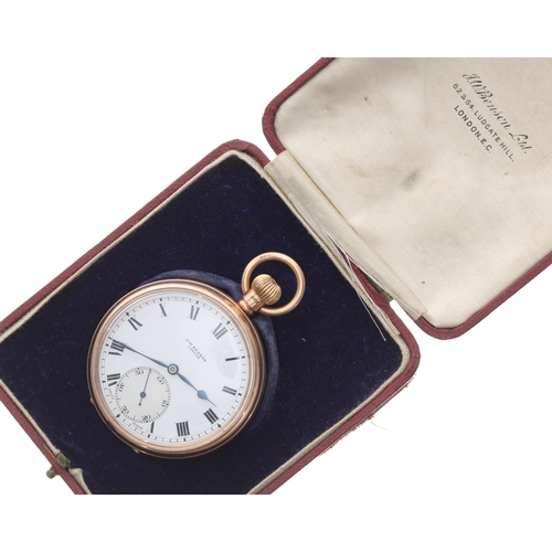 305 - J.W. Benson 9ct lever pocket watch, Birmingham 1929 signed gilt frosted Swiss movement, 15 jewels, s... 