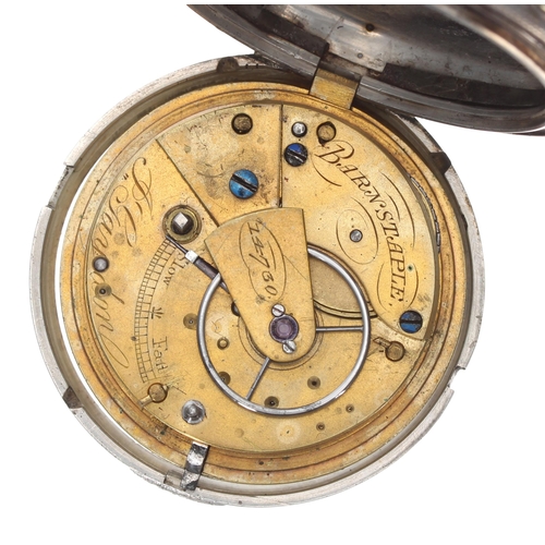 308 - 19th century silver hunter fusee lever pocket watch, London 1857, signed Gaydon, Barnstaple, no. 147... 