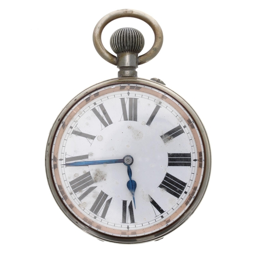 311 - Goliath nickel cased lever pocket watch, unsigned gilt frosted movement with compensated balance and... 