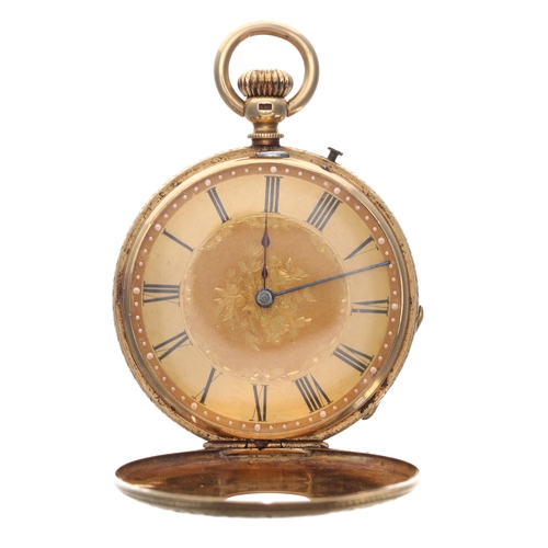 318 - Attractive 18k and pink enamel cylinder half hunter pocket watch, gilt frosted bar movement with gil... 