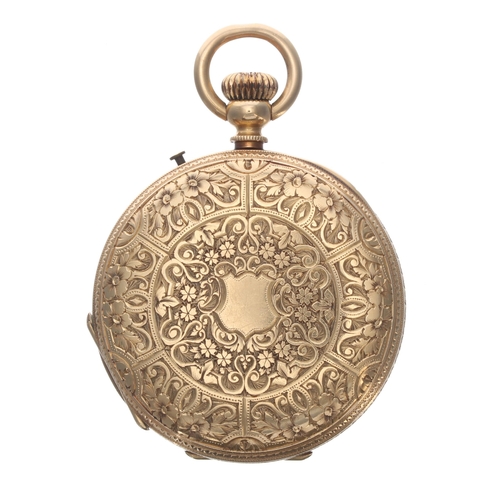 318 - Attractive 18k and pink enamel cylinder half hunter pocket watch, gilt frosted bar movement with gil... 