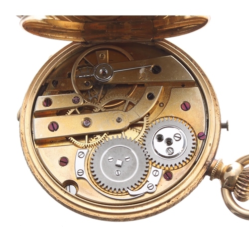 318 - Attractive 18k and pink enamel cylinder half hunter pocket watch, gilt frosted bar movement with gil... 