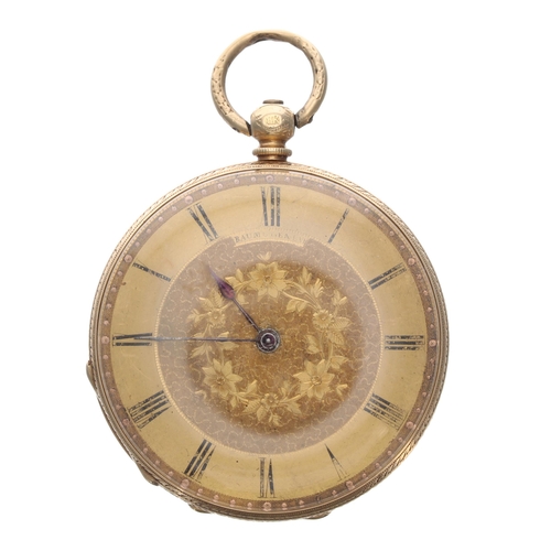 319 - Baume Genéve 18k cylinder pocket watch, signed frosted bar movement with gilt three arm balance and ... 