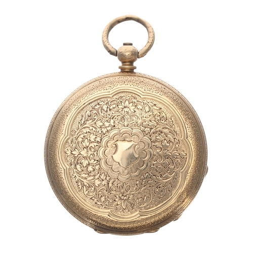 319 - Baume Genéve 18k cylinder pocket watch, signed frosted bar movement with gilt three arm balance and ... 