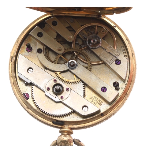 319 - Baume Genéve 18k cylinder pocket watch, signed frosted bar movement with gilt three arm balance and ... 