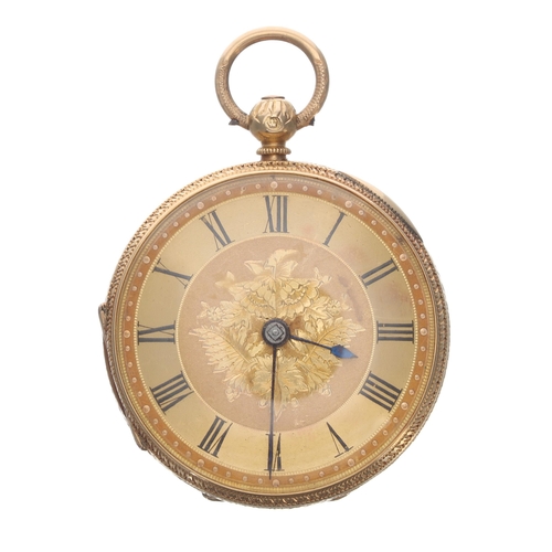 321 - Small Victorian 18ct fusee lever pocket watch, London 1877, unsigned movement, no. 5404, with floral... 