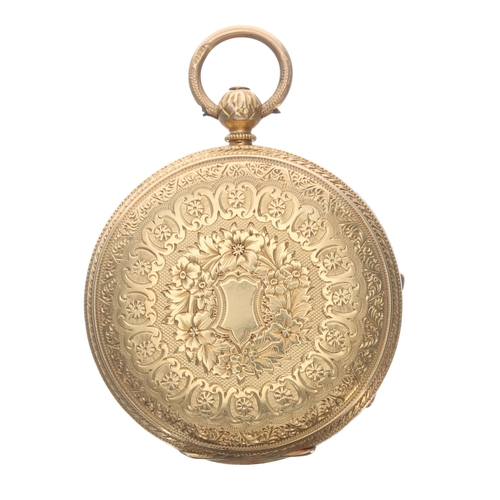 321 - Small Victorian 18ct fusee lever pocket watch, London 1877, unsigned movement, no. 5404, with floral... 