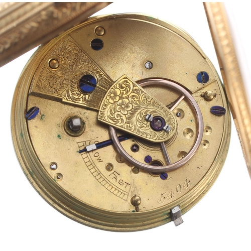 321 - Small Victorian 18ct fusee lever pocket watch, London 1877, unsigned movement, no. 5404, with floral... 