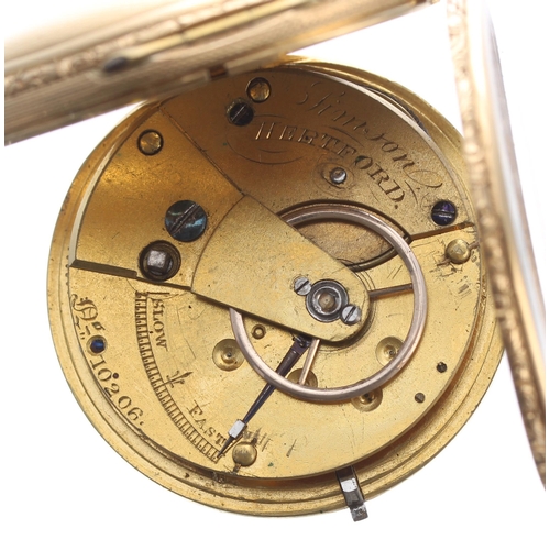 322 - Small Victorian 18ct fusee lever pocket watch, London 1845, the movement signed Tinson, Hertford, no... 