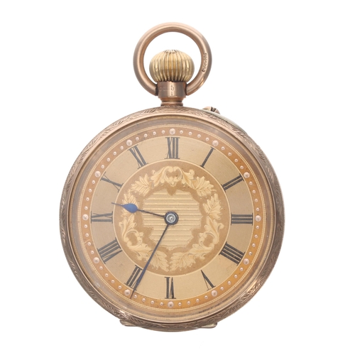 323 - Edwardian 9ct lever fob watch, Birmingham 1907, gilt frosted three quarter plate movement, no. 25143... 