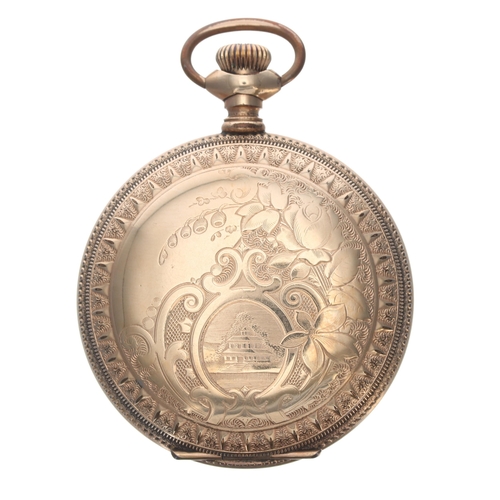 324 - Good Waltham lever set gold plated hunter pocket watch, circa 1895, signed gilt frosted movement, no... 