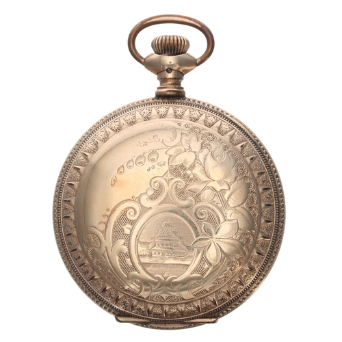 324 - Good Waltham lever set gold plated hunter pocket watch, circa 1895, signed gilt frosted movement, no... 