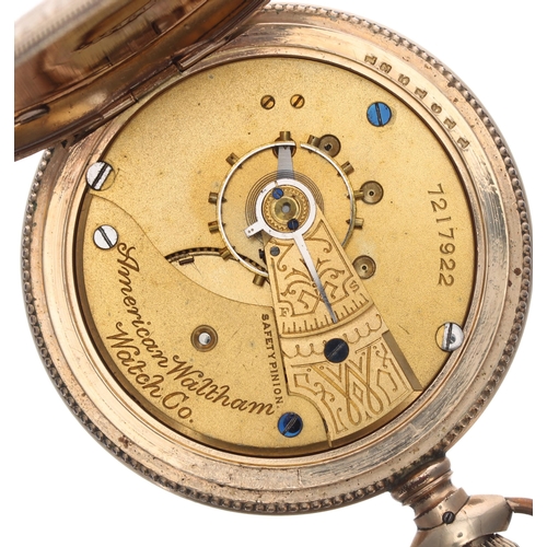 324 - Good Waltham lever set gold plated hunter pocket watch, circa 1895, signed gilt frosted movement, no... 