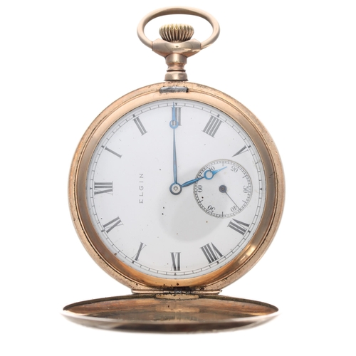 325 - Attractive Elgin lever gold plated hunter pocket watch, signed 7 jewel movement, no. 14236597, with ... 