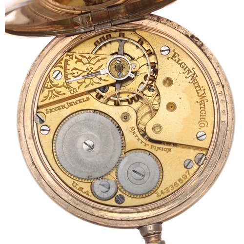 325 - Attractive Elgin lever gold plated hunter pocket watch, signed 7 jewel movement, no. 14236597, with ... 