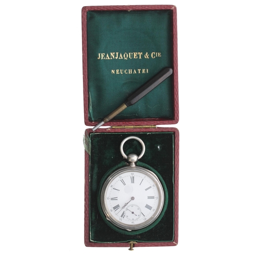 332 - Jean Jaquet & Cie white metal lever pocket watch, gilt frosted bar movement with compensated bal... 