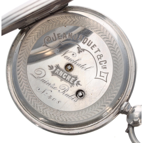 332 - Jean Jaquet & Cie white metal lever pocket watch, gilt frosted bar movement with compensated bal... 