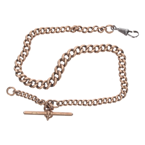 361 - 9ct graduated curb watch Albert chain, with T-bar and and  metal clasp, 37.3gm in total, 13