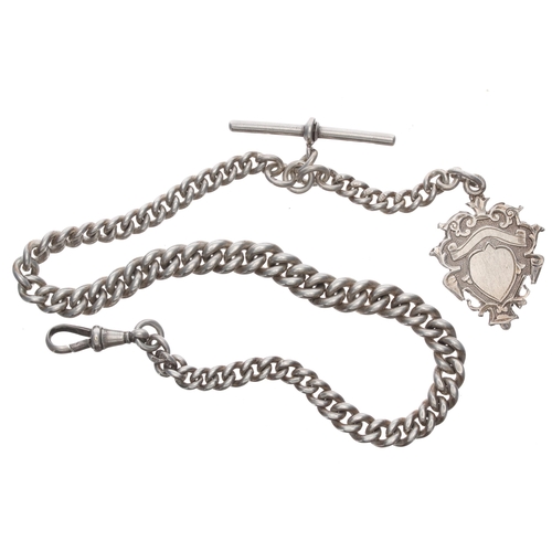 364 - Late Victorian silver graduated curb watch Albert chain, each link stamped, with T-bar, clasp and me... 