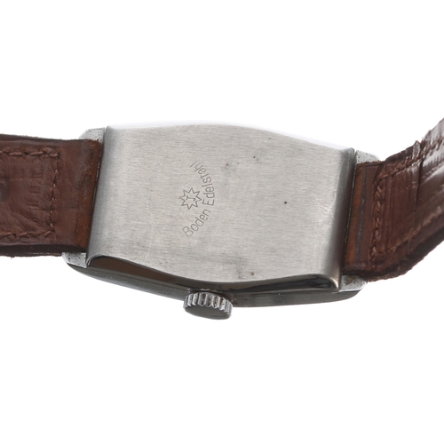 530 - Junghans stainless steel rectangular gentleman's wristwatch, signed silvered dial, brown leather str... 