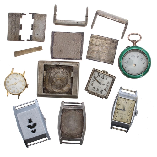 567 - Tavannes La Captive silver purse watch for repair; together with a silver wire-lug watch case; chrom... 