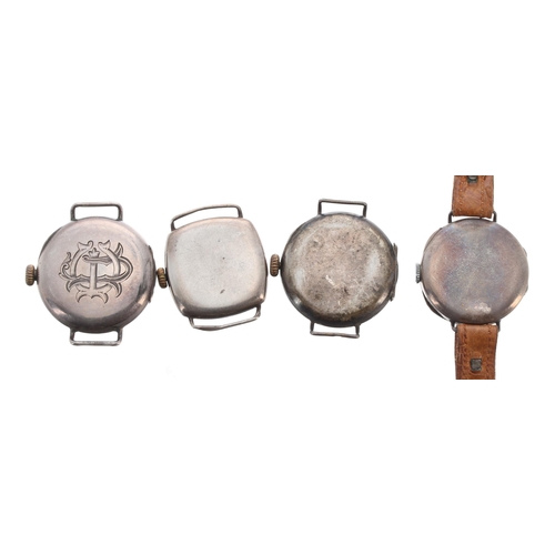 578 - Four silver ladies wire-lug wristwatches for repair, 26mm, 28mm, 24mm, 28mm (three lacking straps)... 