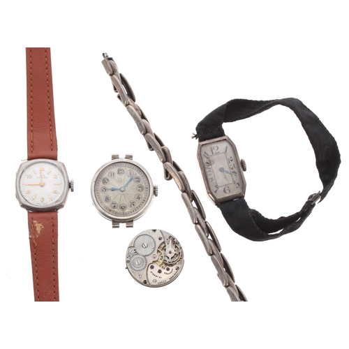 581 - Record silver wire-lug lady's wristwatch for repair, tan leather strap, 22mm; together with a silver... 