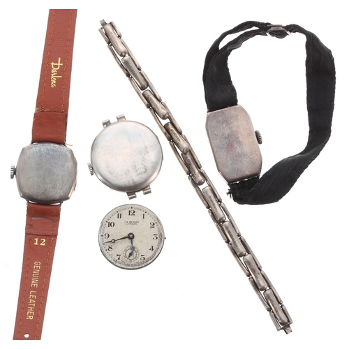 581 - Record silver wire-lug lady's wristwatch for repair, tan leather strap, 22mm; together with a silver... 