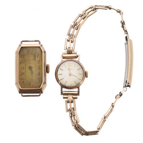 582 - Zenith 9ct lady's bracelet watch, London 1963, signed 17 jewel movement, later gold plated and stain... 