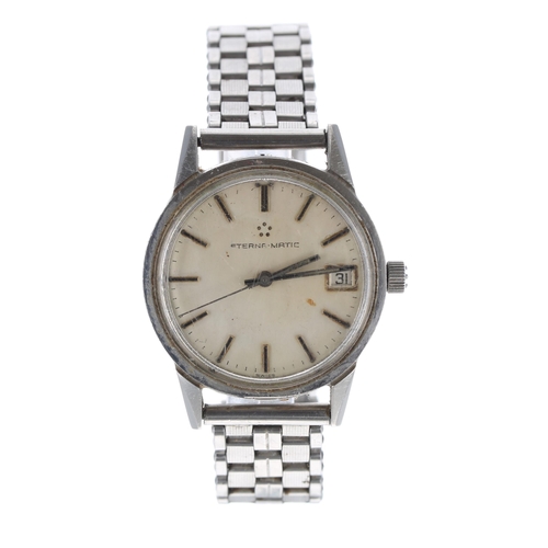 588 - Eterna-Matic stainless steel gentleman's wristwatch in need of repair, later bracelet, 33mm... 