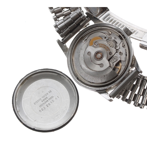 588 - Eterna-Matic stainless steel gentleman's wristwatch in need of repair, later bracelet, 33mm... 