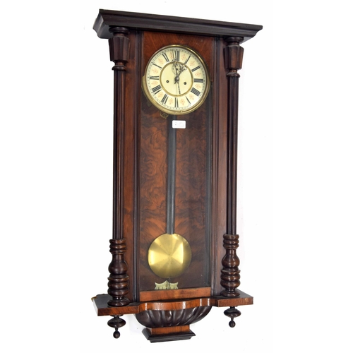 1693 - Walnut double weight Vienna regulator wall clock, the 7