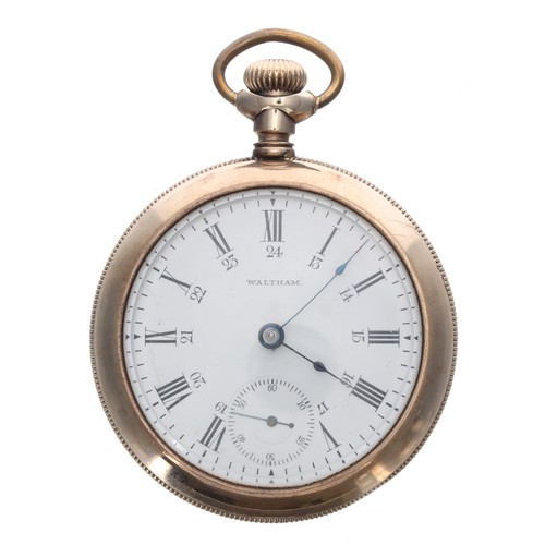 287 - Waltham gold plated lever pocket watch, circa 1906, no. 14899091, the dial with Roman numerals, inne... 