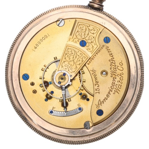 287 - Waltham gold plated lever pocket watch, circa 1906, no. 14899091, the dial with Roman numerals, inne... 