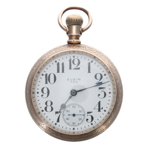 313 - Elgin gold plated lever pocket watch, circa 1918, no. 21109270, signed dial with bold Arabic numeral... 