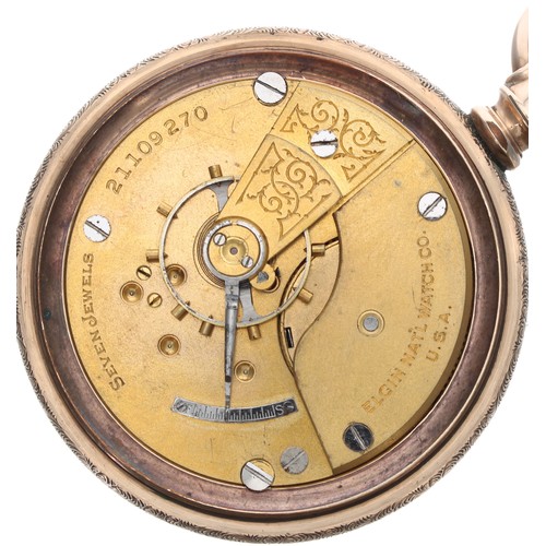 313 - Elgin gold plated lever pocket watch, circa 1918, no. 21109270, signed dial with bold Arabic numeral... 