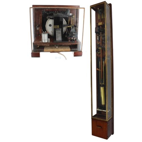 1096 - Interesting and unusual electric master tall wall clock, the electrics and brass bob pendulum housed... 