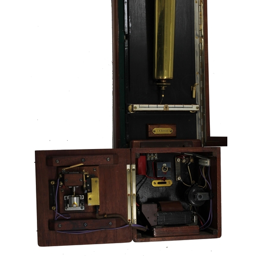 1096 - Interesting and unusual electric master tall wall clock, the electrics and brass bob pendulum housed... 