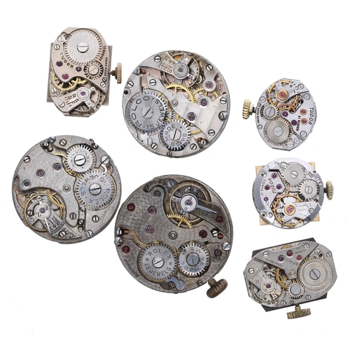 646 - Rolex / Tudor - two Rolex 15 jewel wristwatch movements; together with a Rolco 15 jewel wristwatch m... 