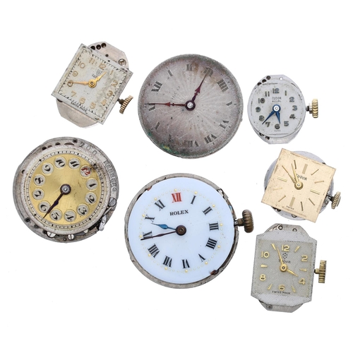 646 - Rolex / Tudor - two Rolex 15 jewel wristwatch movements; together with a Rolco 15 jewel wristwatch m... 